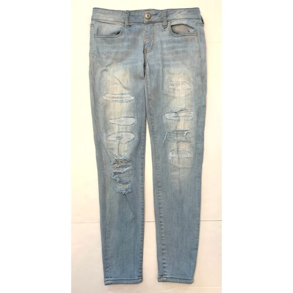 American Eagle Jeans Womens 8 Low Rise Distressed Super Stretch X Jegging Denim - Picture 1 of 10